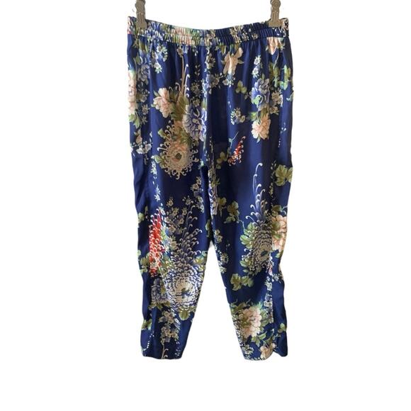Zara Silky Harness The Power Of Flowers Straight Leg Crop Pants Pull On Blue M - Picture 5 of 14